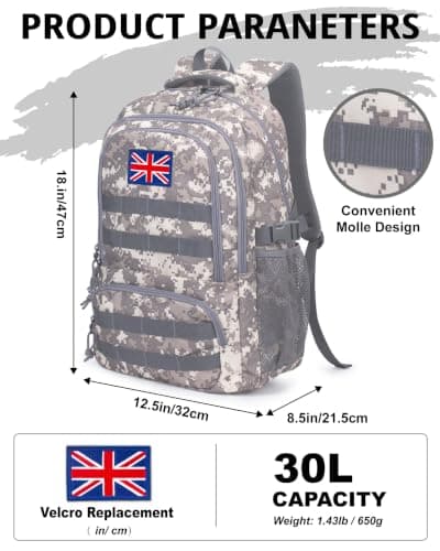 30L Tactical Camo Backpack for Boys 900D Military Schoolbag with 4 Pockets — view 3