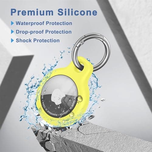 Air Tag Holder Air Tag Silicone Case, with Keychain, TPU Case for Air Tags Keyring for Keys, Bags, Luggage, Pet Collar, Anti-Lost and Scratch-Resistant, Fully Covered (Yellow) — view 3