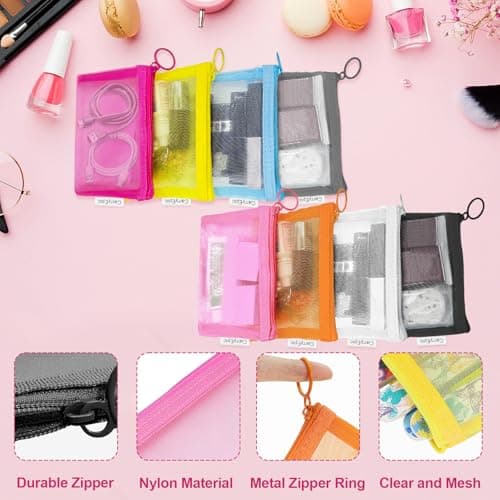 Nylon Makeup Bag Cosmetic Pouches Travel Organizer Case for Purse Diaper Bag Home Organizing Striped Multi Size, Mix 8 Colors, 8 Pack Mini 8 Colors, Fashion — view 5