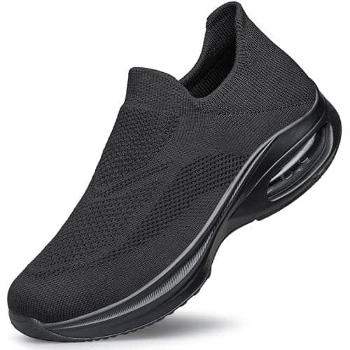 HOIYHEK Womens Slip On Trainers Walking Shoes with Non Slip Running Shoes Ultra-Lightweight Breathable Comfortable Mesh Sneakers for Gym Workout Walking Nursing & Casual Daily Black Size 6