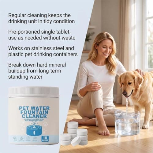 Pet Water Fountain Cleaner Tablets 10 Count Effervescent Tabs Remove Limescale Mineral Buildup Safe for Stainless Steel Plastic Cat Dog Drinking Water Dispenser — view 2