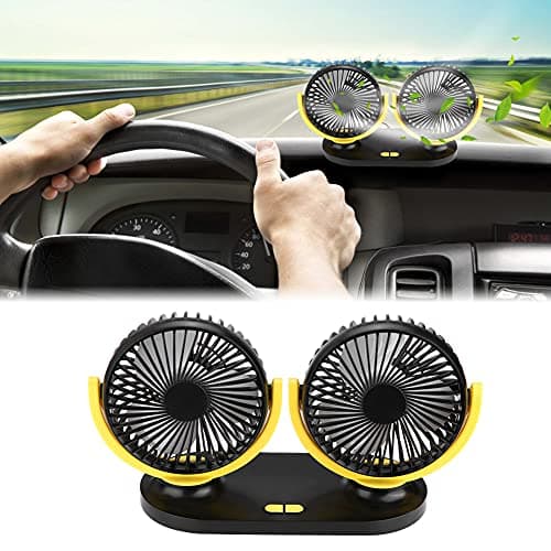 Keenso USB Dual Head Car Fan ABS Air Conditioner Fan 5V 3 Speed Low Noise Portable Auto Cooler for Vehicle Ventilation Commuters Taxi Drivers Road Trips (Black Yellow) — view 2