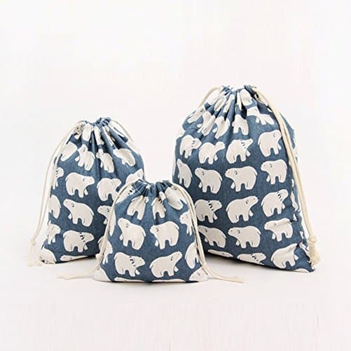 Amoyie Cotton Drawstring Bag 3pcs, Kids Storage Bag, Fabric Organiser Pouch — view 3