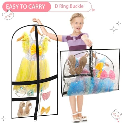 4 Pack Clear Dance Garment Bags 40" Dance Costume Bags with 3 Pockets,Black — view 3