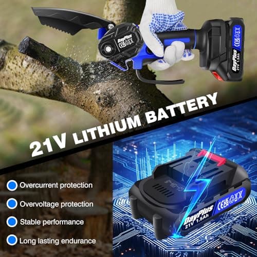 Mini Chainsaw Cordless 6-Inch Handheld Small Chain Saw with 2X Battery, Blue 21V Battery Powered Portable Electric Mini Chainsaw with Safety Lock for Courtyard Garden Household Tree Branch Trimming — view 4