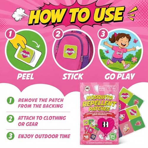 Mosquito Patches - Pack of 48, DEET-Free Mosquito Repellent for Kids, Long-Lasting Protection, Safe Alternative to Spray, Holiday Essentials for Kids, Perfect for Indoor & Outdoor Use - Girls Patches — view 6
