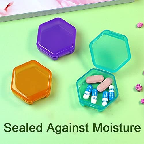3 PCS Small Pill Box, BPA Free Pill Case to Hold Vitamins, Moistureproof Daily Pill Box Organiser for Travel, Portable One Day Pill Case Container (Cyan-Orange-Purple) — view 3