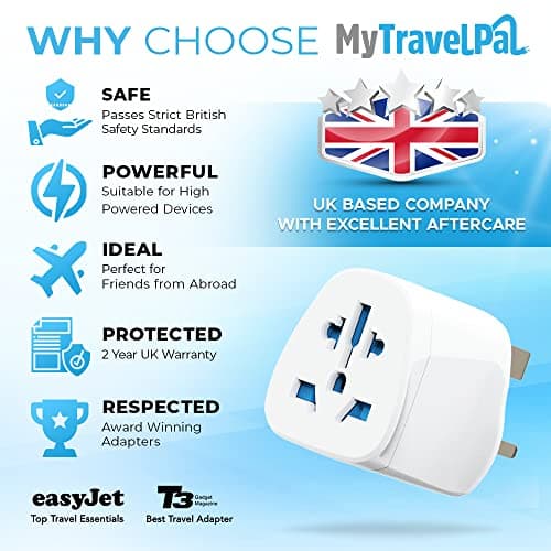 MyTravelPal World to UK Travel Adapter (2 Pack) | UK Safety Standards — view 4