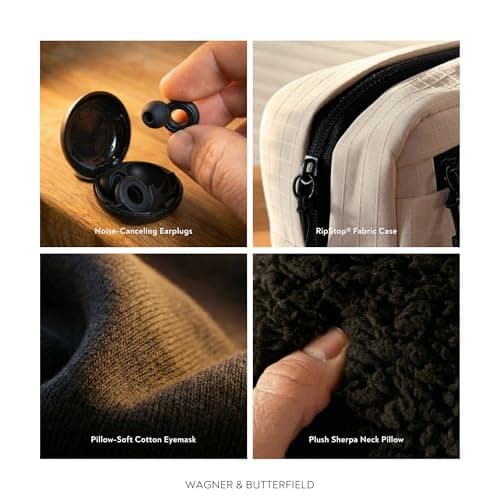 Slim Travel Neck Pillow for Long Flights, 360° Memory Foam Support Travel Neck Pillow with Premium Airplane Comfort Essentials 5pc Set, Best for Sleeping on Airplanes, Cars, Trains | Compact Bag — view 4