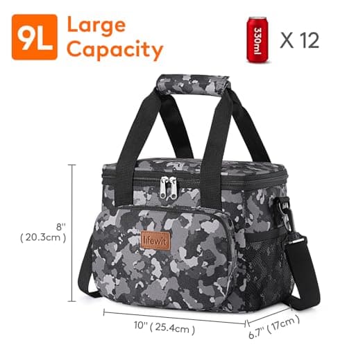 Lifewit Lunch Bag 9L 12 Can Insulated Lunch Box Soft Cooler Cooling Tote for Adult Men Women, Black Camo — view 3