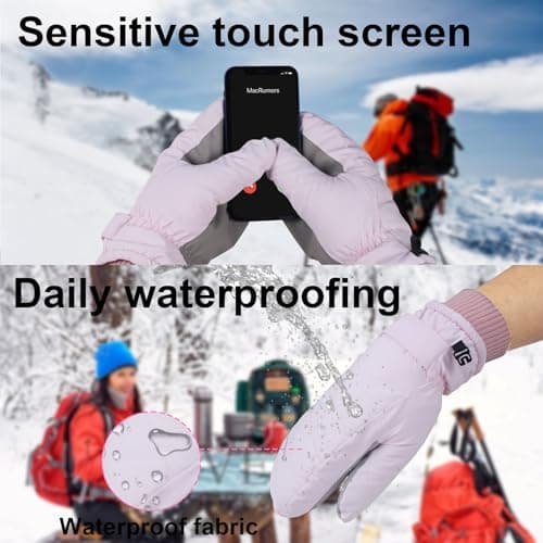 Feelorna Women Ski Gloves, Waterproof Touchscreen Ski Mittens Soft Winter Thermal Mittens with Plush Windproof Anti-slip Snow Gloves for Skiing Running Hiking Outdoor Sports — view 5