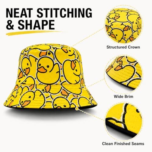 WHJYCC Rubber Duck Print Reversible Bucket Hat UPF50+ Sun Protection - Wide Brim Foldable Summer Hat, Lightweight Breathable Cotton Blend Fisherman for Women and Men, Beach Travel Festival — view 4