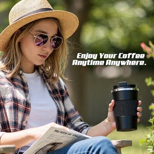 Harindiver Insulated Coffee Cup with Lid, Leak Proof Travel Coffee Mug, Reusable Stainless Steel Vacuum Tumbler, Double Wall Thermal Cup for Hot and Cold Drinks, for Men and Women(3rd-Black, 380ml) — view 6