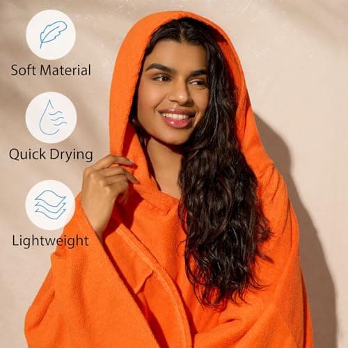 Brentfords Towel Poncho Adult Womens, Quick Dry Beach Towels for Adults Hooded Large Bath Swim Surf Beach Absorbent Soft Microfibre Towel Changing Robe, Orange — view 4