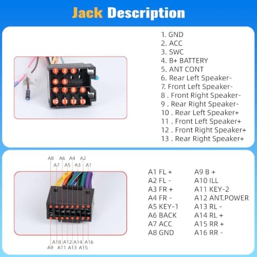 16 Pin Standard ISO Wiring Harness Cable Adapter for Android Car Stereo Radio Car Audio Connector Plug with Steering Wheel Control Lines and Reverse Control Line ISO Wire Lead Loom Radio Connector — view 2