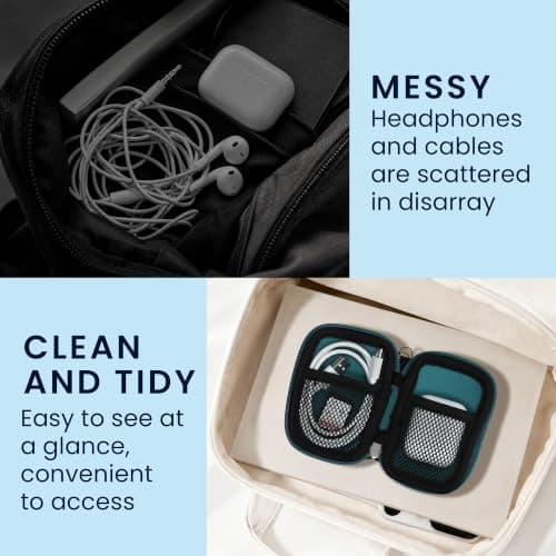 kwmobile Neopren Earphone Case for Earbuds - Small Hearing Aid case with inner mesh pouch - Zipper Storage Bag Pouch for Headphones Earbuds - Petrol — view 4