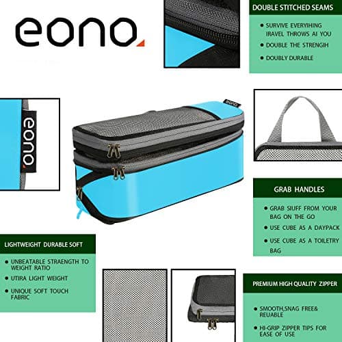 Eono Compression Packing Cubes, Luggage Organiser Set, Extensible Suitcase Organiser, Packing Organisers for Suitcases, Packing Cubes for Travel or Home Storage - Blue, 6 Set — view 6