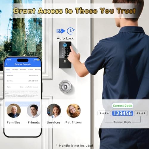 Biometric Smart Lock Deadbolt, Keyless Entry Door Lock with App Control & Remote Code Generation, Electronic Fingerprint Keypad for Home & Bedroom, Auto-Lock, Anti-Peep(Matte Black) — view 3