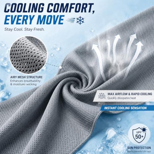 3-Pack Cold Towels for Gym and Sports, 30x80cm Ice Towel Set, Cooling towels for hot weather, neck cooling wrap with carabiner bags. Gray, Sky Blue, Green — view 5