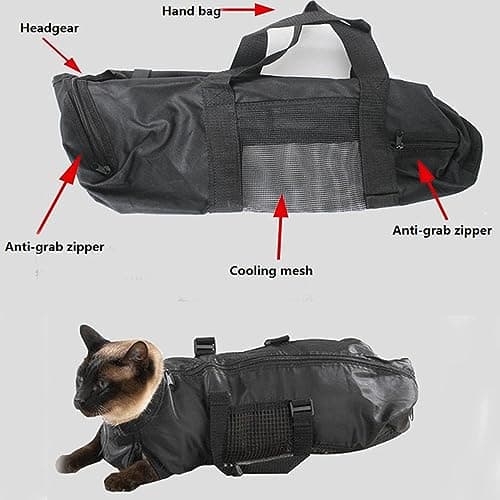Pet Supply Functional Grooming Bag Restraint for Cats Nail Clipping Cleaning & Bathing Adjustable Hanging with Secure Straps Portable Travel Kit for Home Salon Use (Black, One Size) — view 4