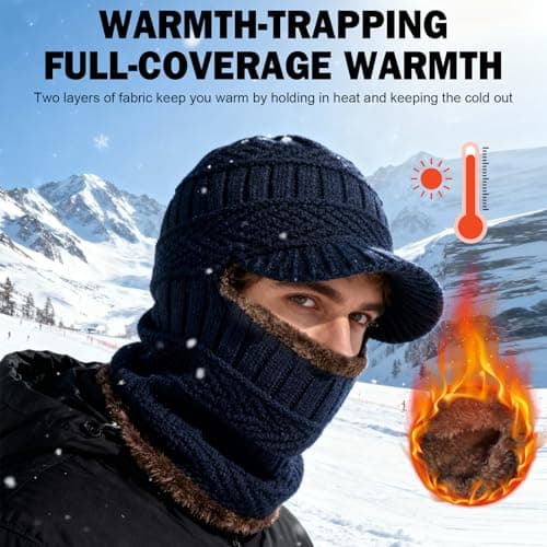 AYPOW Winter Knit Balaclava Beanie Hat with Flexible Neck Warmer, Unisex Windproof Warm Ski Face Mask for Outdoor Sports - Navy Blue — view 5