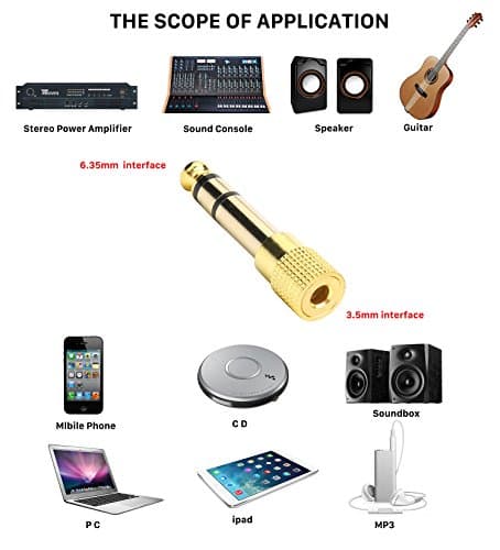 Devinal Professional 6.35mm 1/4 inch Plug to 3.5mm 1/8 inch Jack Gold Plated TRS AUX Stereo Audio Headphone Jack Adapter Converter Connector(2 Pack) — view 5