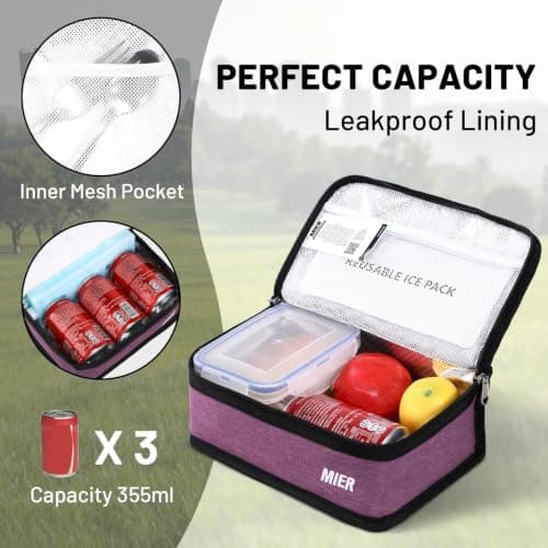 MIER Small Lunch Bag Insulated Compact Cooler for Backpack, Purple, 3L — view 2