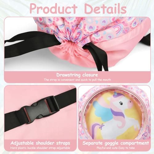 Alaoo Drawstring Bag for Kids, Waterproof Swimming Backpack with Wide Straps Swimming Beach Backpack with Zippered Pocket for Girls, Kids Sports, Gym, and Yoga(Unicorn) — view 3