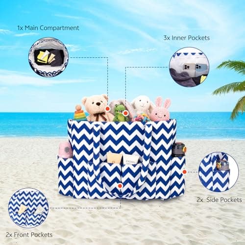 Zocipro 45 Litre Large Beach Bag for Women, 8 Pockets Tote Bag with Zip — view 6