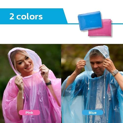 Start and Drive Ltd Poncho Rain Coat Waterproof Plastic Adult Size with Hoods men and women emergency disposable Pocket size Foldable Thin and Strong Hiking Keep Dry (1 pcs Pink + 1 pcs Blue) — view 5
