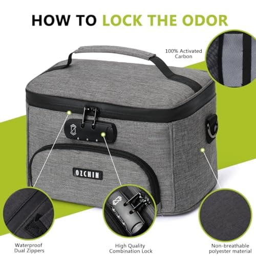 OZCHIN Smell Proof Bag with Combination Lock, Odor Proof Bag Durable Carbon Lining Smoking Tobacco Cases Odorless Organizer Medicine Bags Lockable Box, Christmas Xmas Gifts for Men Women - Grey — view 6