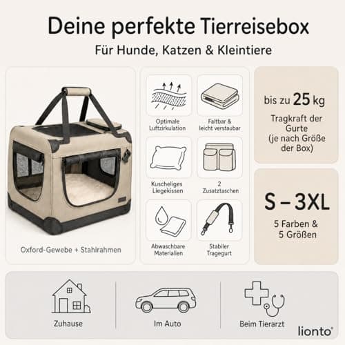 lionto Foldable Dog Crate for Travel and Car, 60 x 42 x 44 cm, Grey — view 6