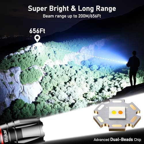 Blukar LED Torch Rechargeable, 2000L Super Bright Flashlight with 2 Colors — view 2