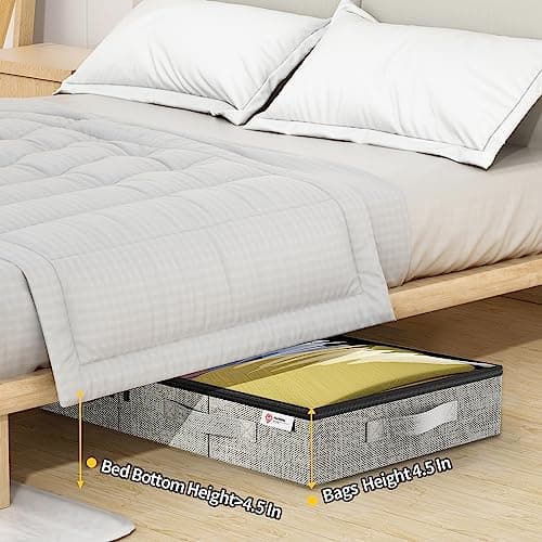 Underbed Storage Bags, Under Bed Storage Box with Reinforced Handle and Lid, Sturdy Sidewalls/Bottom for Clothes, Duvets, Comforters, Blanket, Bedding Thick Fabric with Clear Window, 2Pack — view 6