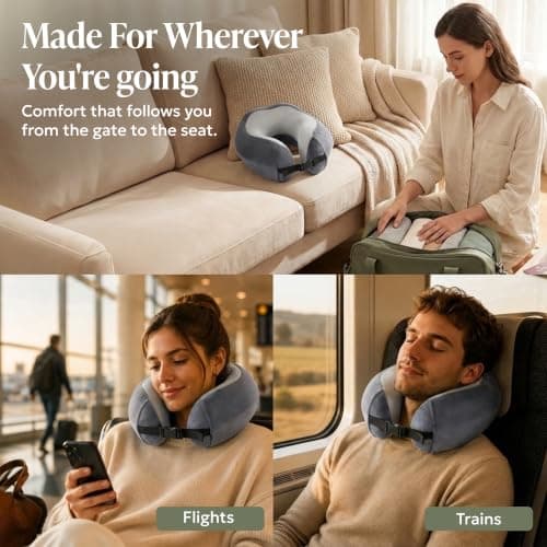 LUGG Memory Foam Travel Pillow – 360° Ergonomic Neck & Head Support, Slow Rebound Cushioning, Breathable Cover, Lightweight U-Shape Pillow for Flights, Trains & Cars, Includes Storage Bag - Gunmetal — view 6