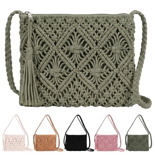 Sahunfri Straw Crossbody Bag for Women Bohemian Shoulder Bag Woven Crochet Purse For Summer Beach Travel Clutch Handbag (Green)