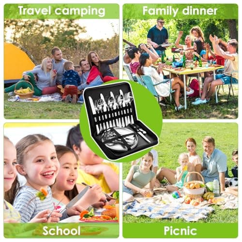 Camping Cutlery Set for 4 Person, 20pcs Stainless Steel Portable Tableware — view 5