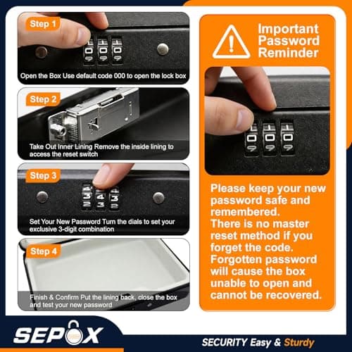 SEPOX® Water Fire Resistant Portable Security Lock Box, 91cm Cable, Combo — view 3