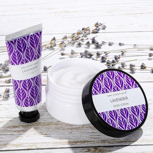 Spa Luxetique Spa Gift Set Women 6pcs Lavender Bath Sets Travel Pamper Box with Hand Cream, Body Lotion, Bubble Bath, Shower Gel, Spa Sets for Women Gifts Mothers Day Christmas Valentine Gifts — view 3