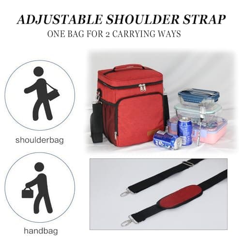 TuErcao Small Cooler Bag, 12 Can Leakproof Insulated Soft Ice Chest, Portable Collapsible Waterproof Cooler Box with Shoulder Strap for Men Work Lunch Camping Beach Travel Road Trip Car, Red — view 4