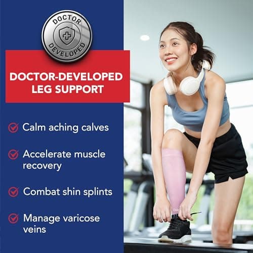 Doctor Developed Compression Calf Sleeves & Doctor Handbook, Shin Splints Support For Muscle Recovery, Varicose Veins & Leg Pain Relief, Medical Footless Compression Socks For Men (S Pink, 1 Pair) — view 2