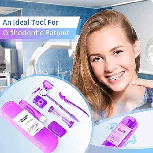 ZKSMNB Orthodontic Care Kit, Braces Kit, Portable Orthodontic Cleaning Kit, V-Brush Oral Mirror Interdental Brush Dental Floss Dental Wax Oral Care Travel 8-Piece Set (Purple) — view 5