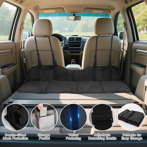 WODHMIEY Car Backseat Extension, Foldable Flannel Mattress Extension with Storage Pockets, Portable Camping and Sleeping Panel, Easy to Install, Adjustable Fit for SUVs, MPVs &Compact Vehicles Black — view 2