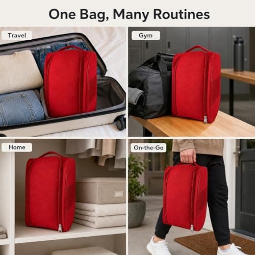 Waterproof Red Foldable Shoe Bag with Ventilation for Travel Storage - Durable Sports Gear Organiser for Football, Golf, Rugby Boots and Trainers, Compact Design for Men, Women, Boys and Girls — view 3