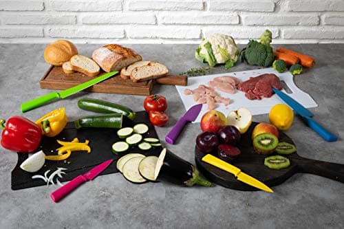 Kuhn Rikon Bread Knife with Japanese Stainless Steel Serrated Blade, Non-Stick Coating, Secure Grip Handle with Finger Guard and Safety Sheath, 20cm - Colori+, Red — view 5