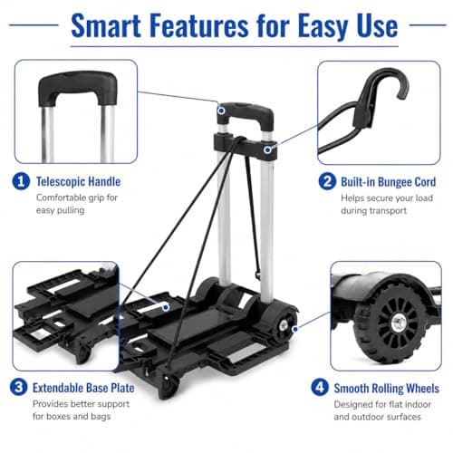 Sack truck 30kgs / 66lbs Aluminum Folding Hand Truck Heavy Duty Multi-Functional Hand Truck Portable Luggage Sack Trolley for Luggage Travel Auto Moving Office Folding trolley Dolly trolley — view 3
