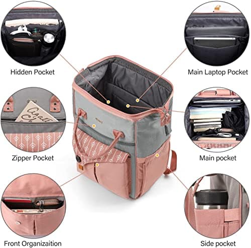 RJEU Backpack, School Backpack for Uni Leisure Job, Beautiful and Sophisticated Daypack with Laptop Compartment & Anti Theft Pocket, Waterproof Backpack Gifts for Mum Girl For Birthday, Hy58-pink — view 5