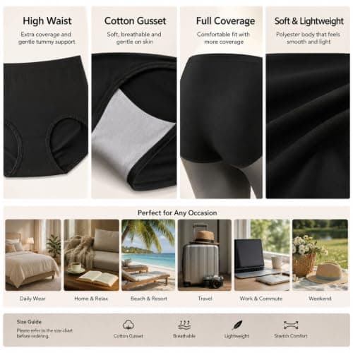 Women's 6 Pack High Rise Full Coverage Briefs Cotton Gusset Wide Waistband (6pcs-e,S) — view 5