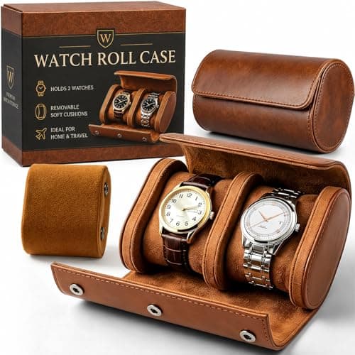 Bluvizo Watch Travel Case for 2 Watches: Premium Vegan Leather Watch Roll