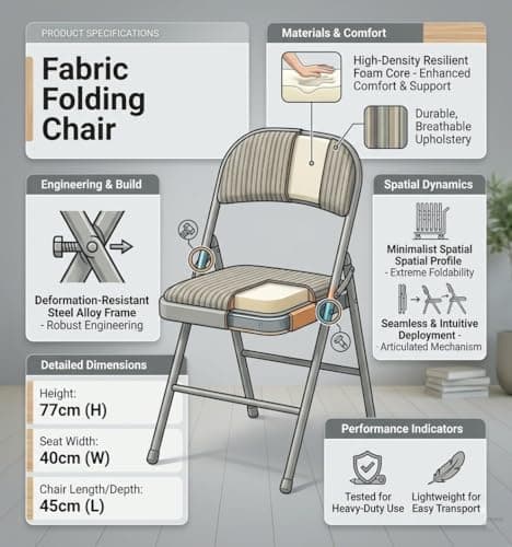 SuperGift.com Cream Fabric Padded Folding Chair with Backrest, Heavy Duty Steel Frame Foldable Chair for Home, Garden, Office and Desk Use — view 6
